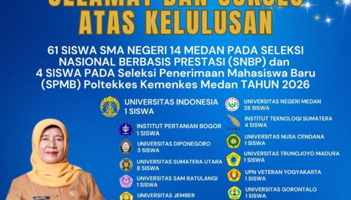 66 Pelajar SMA Negeri 14 Medan Lulus Jalur Undangan di Berbagai PTN Termasuk UI